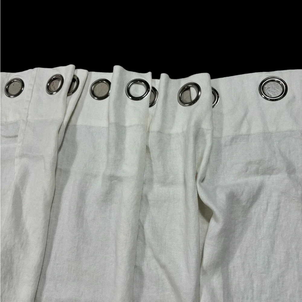West Elm 48 x 96 White European Flax Linen Set 2 Curtain Panels Grommet